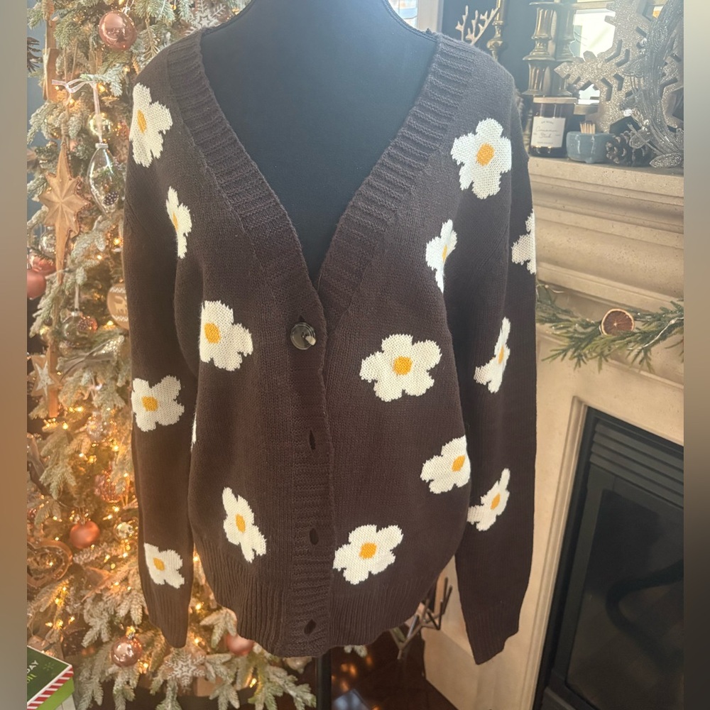 Streetwear Society Brown Daisy Knit Cardigan — Size Small